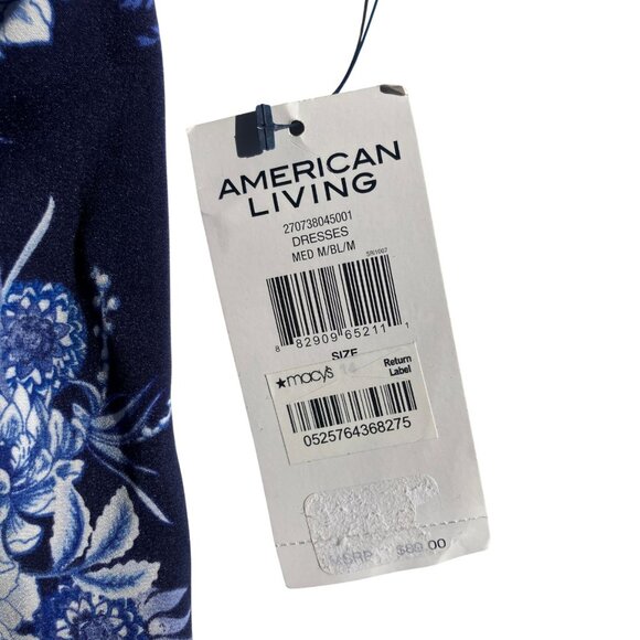 NWT American Living Navy Blue Rose Floral Tie Waist Dress Size 14 - Picture 6 of 9